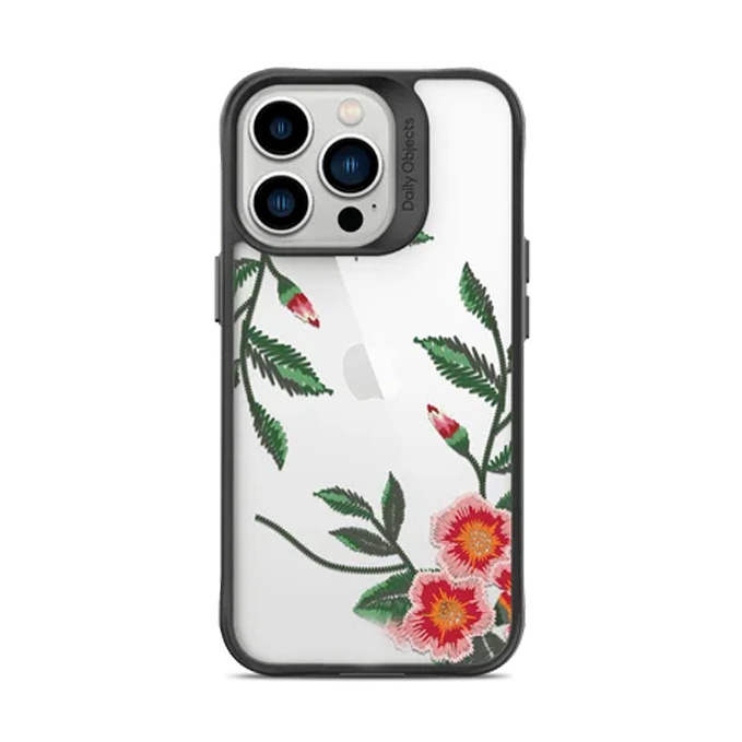 DailyObjects Flower Embroidery Black Hybrid Clear Case Cover For iPhone 14 Pro Max